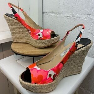 Jimmy Choo Polar Espadrille Wedge Peep Toe Sandals – Size 42 Pop of Color